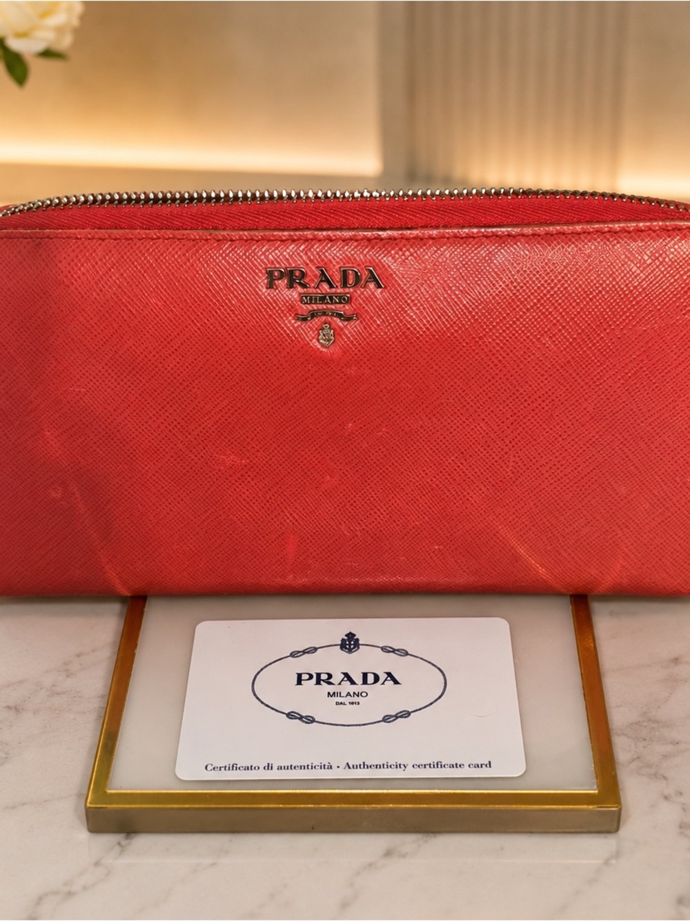 Authentic Prada Pink Saffiano Leather Zip Wallet